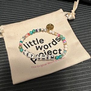 Little Words Project 'LET THEM' Beaded Bracelet - White & Turquoise s/m